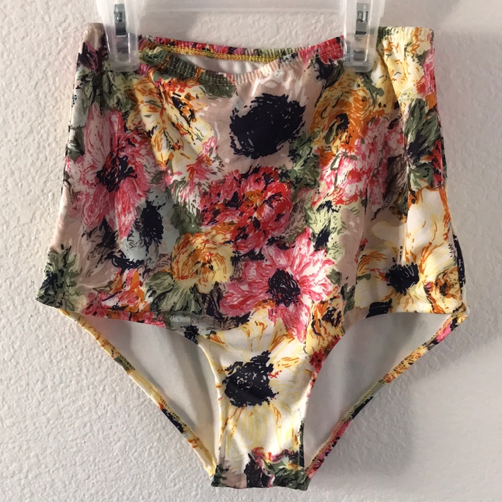 High waisted floral swim bottom